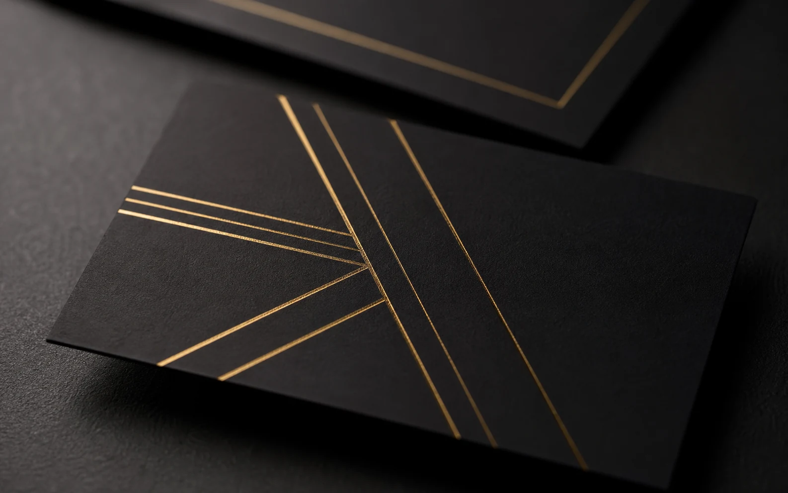Dettaglio di una finitura foil oro su carta nera